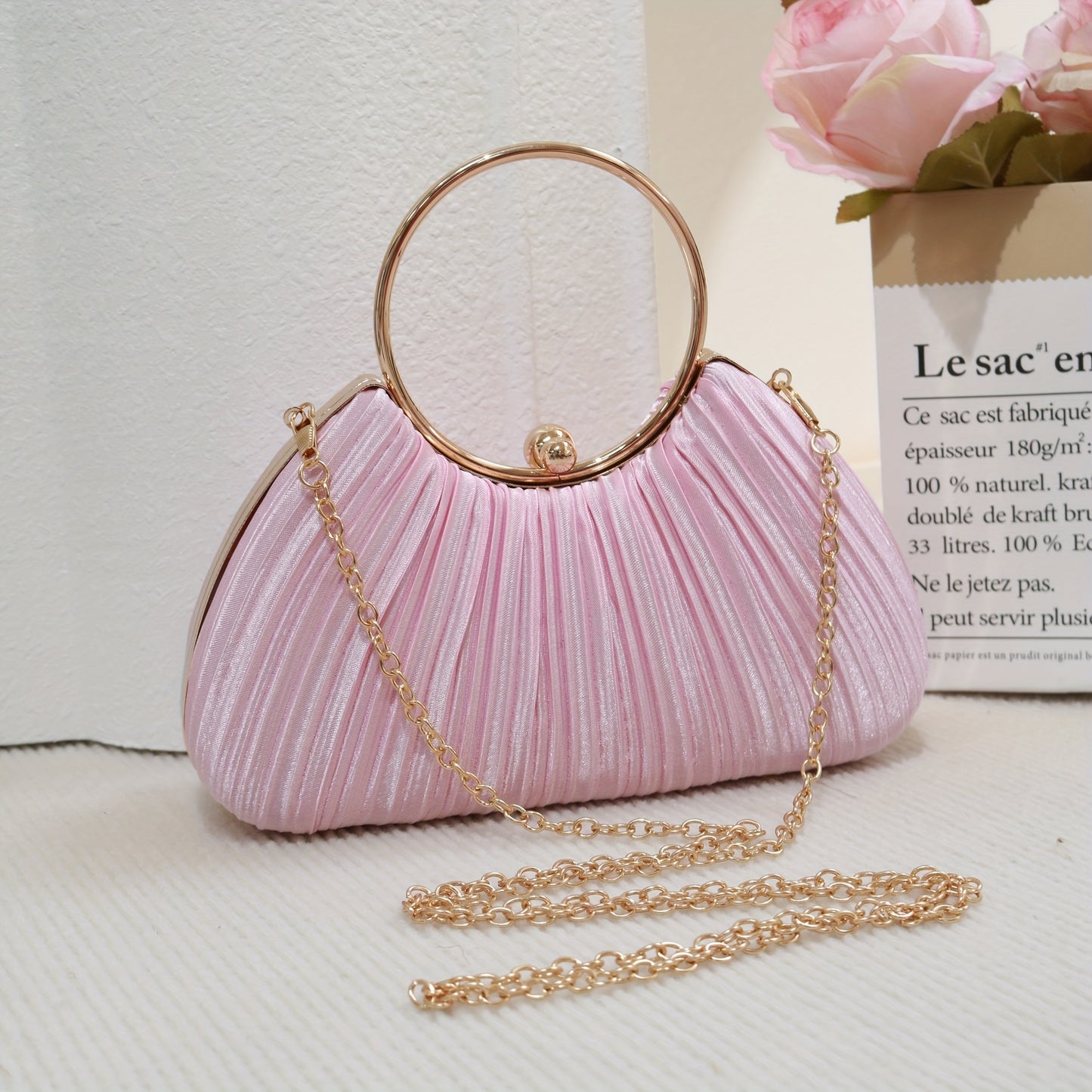 Women's Elegant Evening Handbag & Crossbody Bag - with Detachable Strap, Glossy PU Evening Purse, Snap Closure Closure for Wedding, Party, Everyday - Bright Pink/Burgundy Luxury Ladies Clutch, Party Accessory, Details, Refine