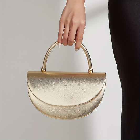 An Elegant Solid Color Shiny PU Material Evening Bag, a Stylish Small Handbag in a Semi-Circular Shape, Featuring a Magnetic Flap Closure, Perfect for Dinners, Parties, And Valentine'S Day Gifts.