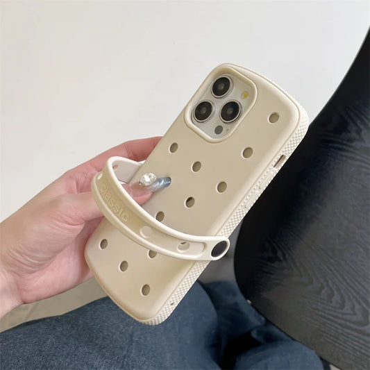coque de telephone chaussure crocs, For Crocs Charms DIY Hole Matte Silicone Phone Case For iPhone 15 16 14 13 12 11 Pro Max 15 14 Plus Shockproof Soft Back Cover