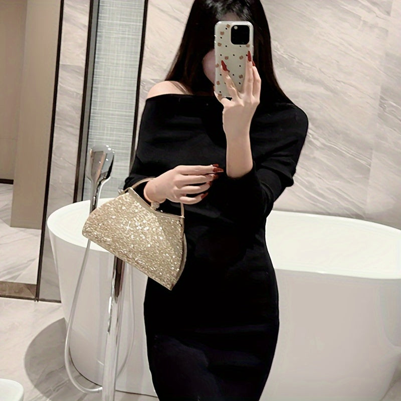 New Sparkling Rhinestone Crown Head Evening Party Dress Clutch Shell Hand Grab Bag Wedding Bridesmaid Purse Chain Bag Bridal Season Mother's Day Gift