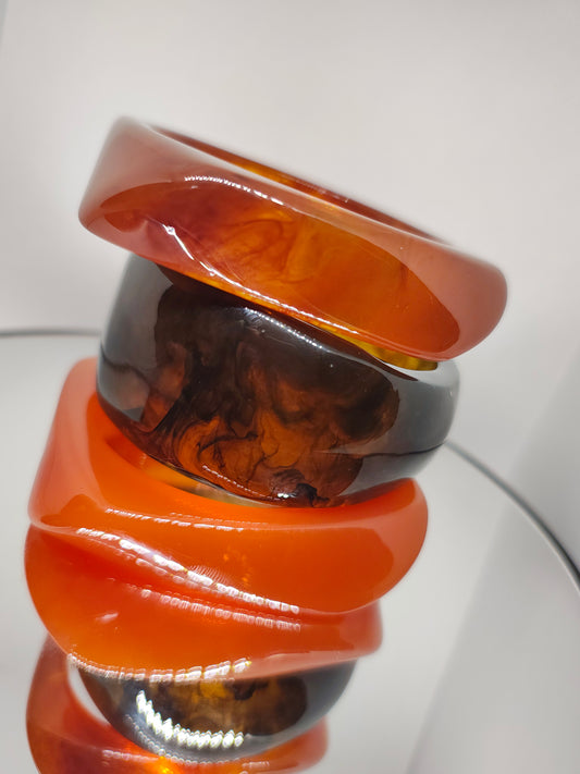 Bracelet en résine, jonc resin orange marbré