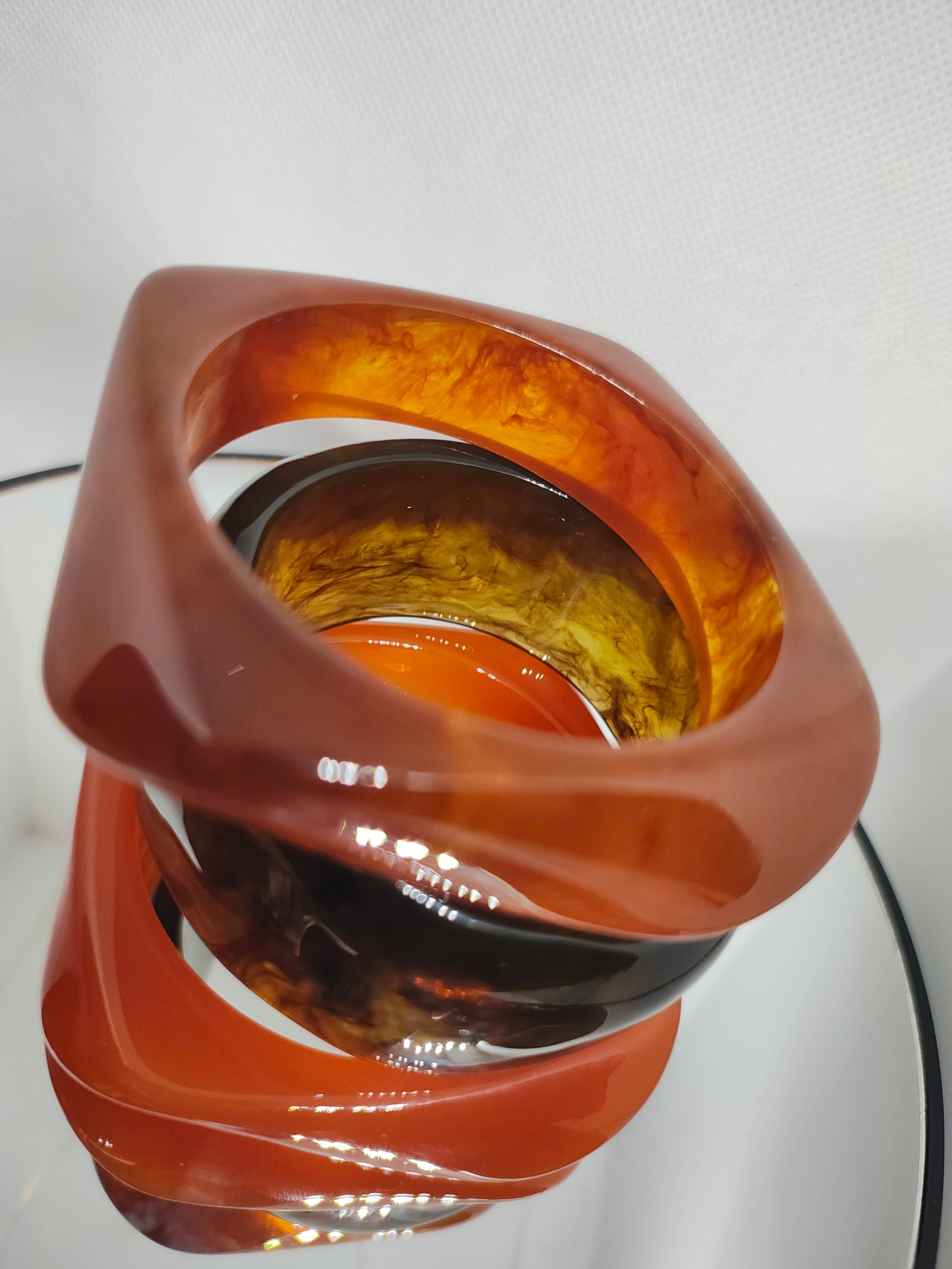 Bracelet en résine, jonc resin orange marbré