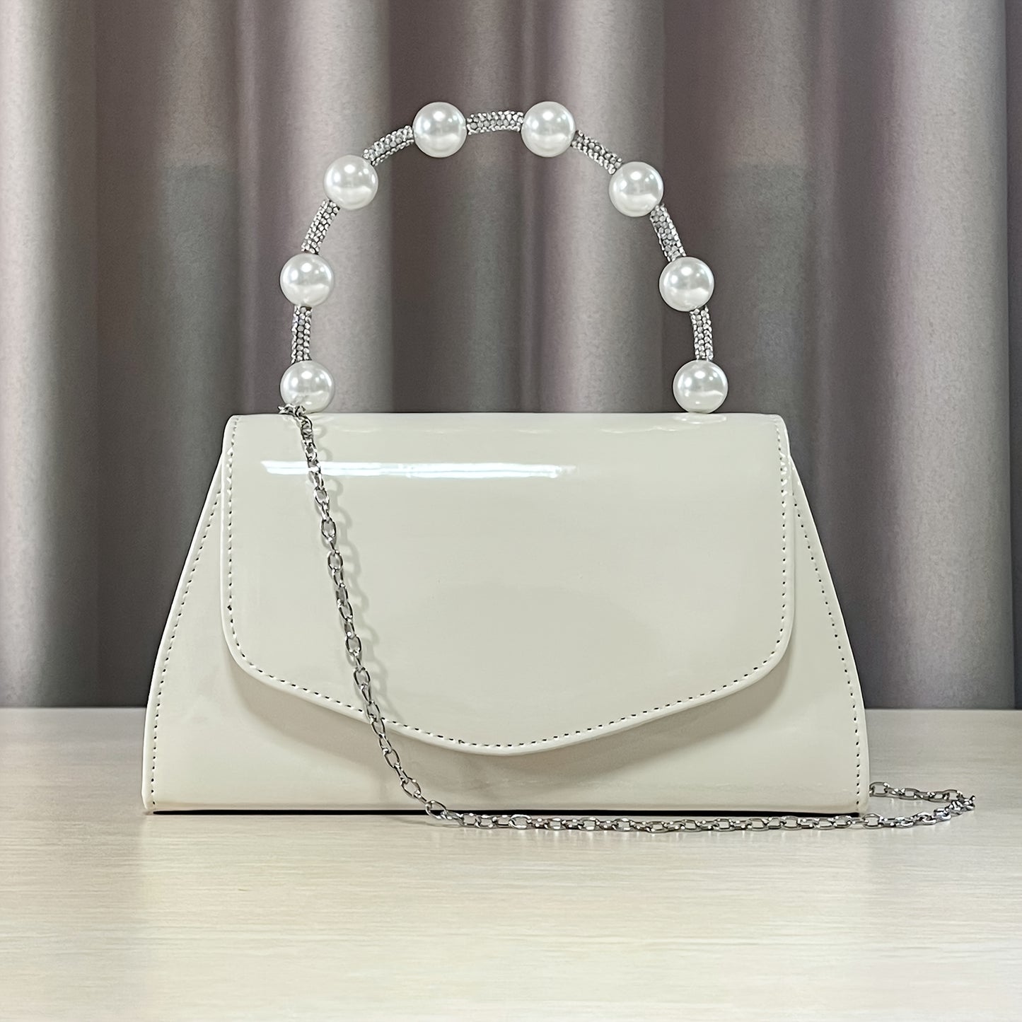 Women's Evening Clutch Purse with Accents - White & Red Luxury Glossy Handbag for Weddings, Parties, Galas - Elegant Bridal Party Accessory