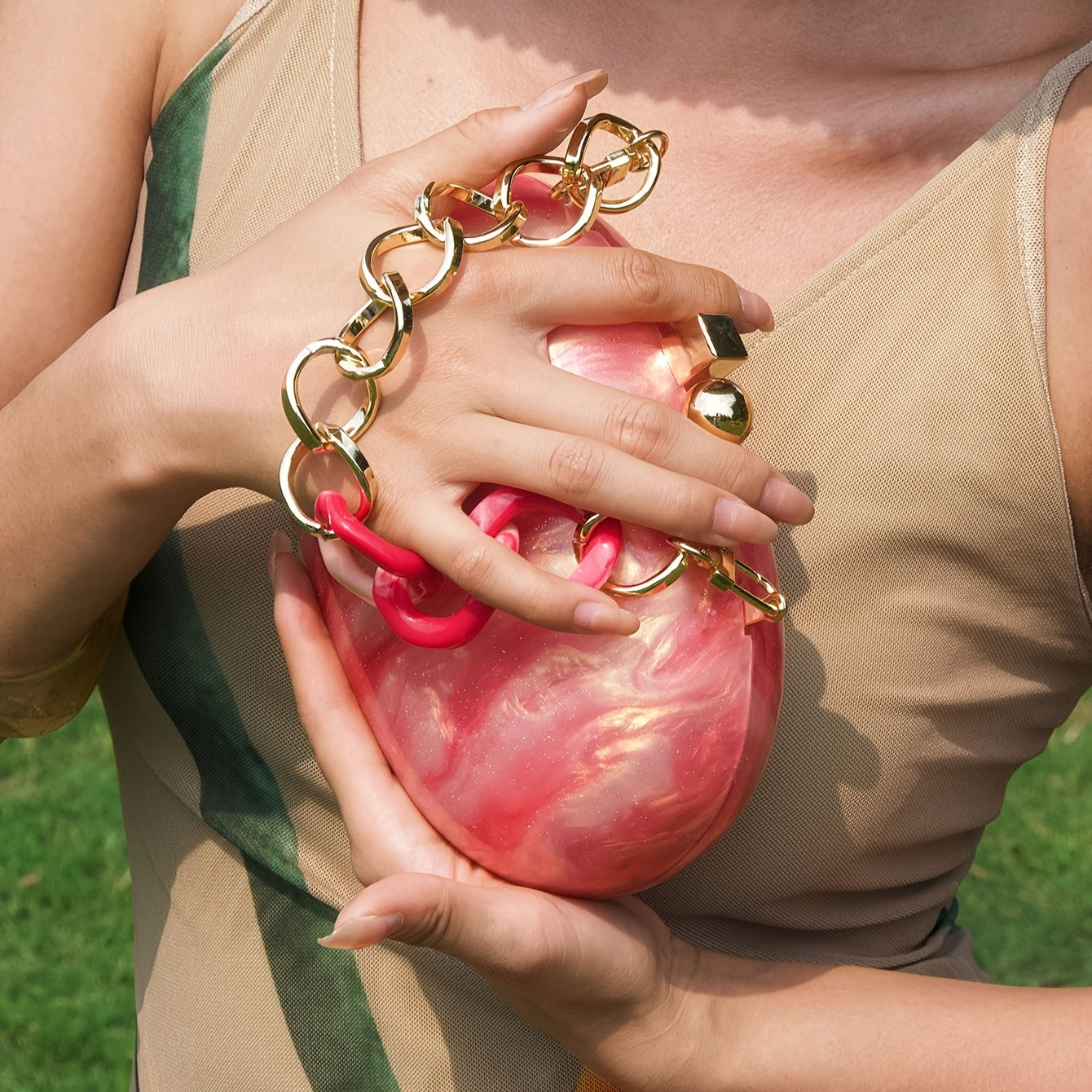 Elegant Red Acrylic Evening Bag with Flowing Texture Design - Perfect for Parties, Weddings, and Formal Events, Magnetic Closure, Striped Pattern, Lined Interior