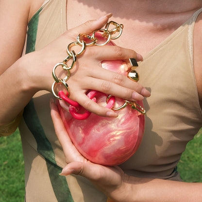 Elegant Red Acrylic Evening Bag with Flowing Texture Design - Perfect for Parties, Weddings, and Formal Events, Magnetic Closure, Striped Pattern, Lined Interior