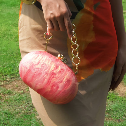 Elegant Red Acrylic Evening Bag with Flowing Texture Design - Perfect for Parties, Weddings, and Formal Events, Magnetic Closure, Striped Pattern, Lined Interior