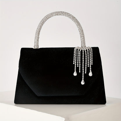 Women's Elegant Rhinestone Evening Handbag & Crossbody Bag with Detachable Chain Strap - Luxury Prom, Wedding, Party Purse in Burgundy/Black - Closure & Lining - Sparkling Clutch for Formal Events, Prom Dress Accessory - Plus