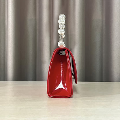 Women's Evening Clutch Purse with Accents - White & Red Luxury Glossy Handbag for Weddings, Parties, Galas - Elegant Bridal Party Accessory