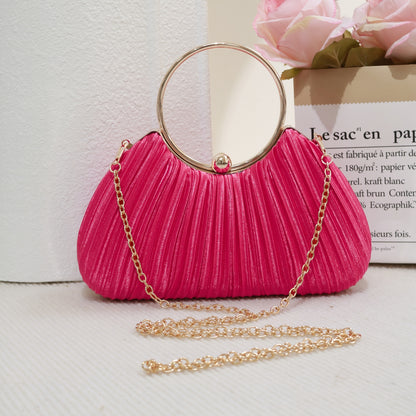 Women's Elegant Evening Handbag & Crossbody Bag - with Detachable Strap, Glossy PU Evening Purse, Snap Closure Closure for Wedding, Party, Everyday - Bright Pink/Burgundy Luxury Ladies Clutch, Party Accessory, Details, Refine