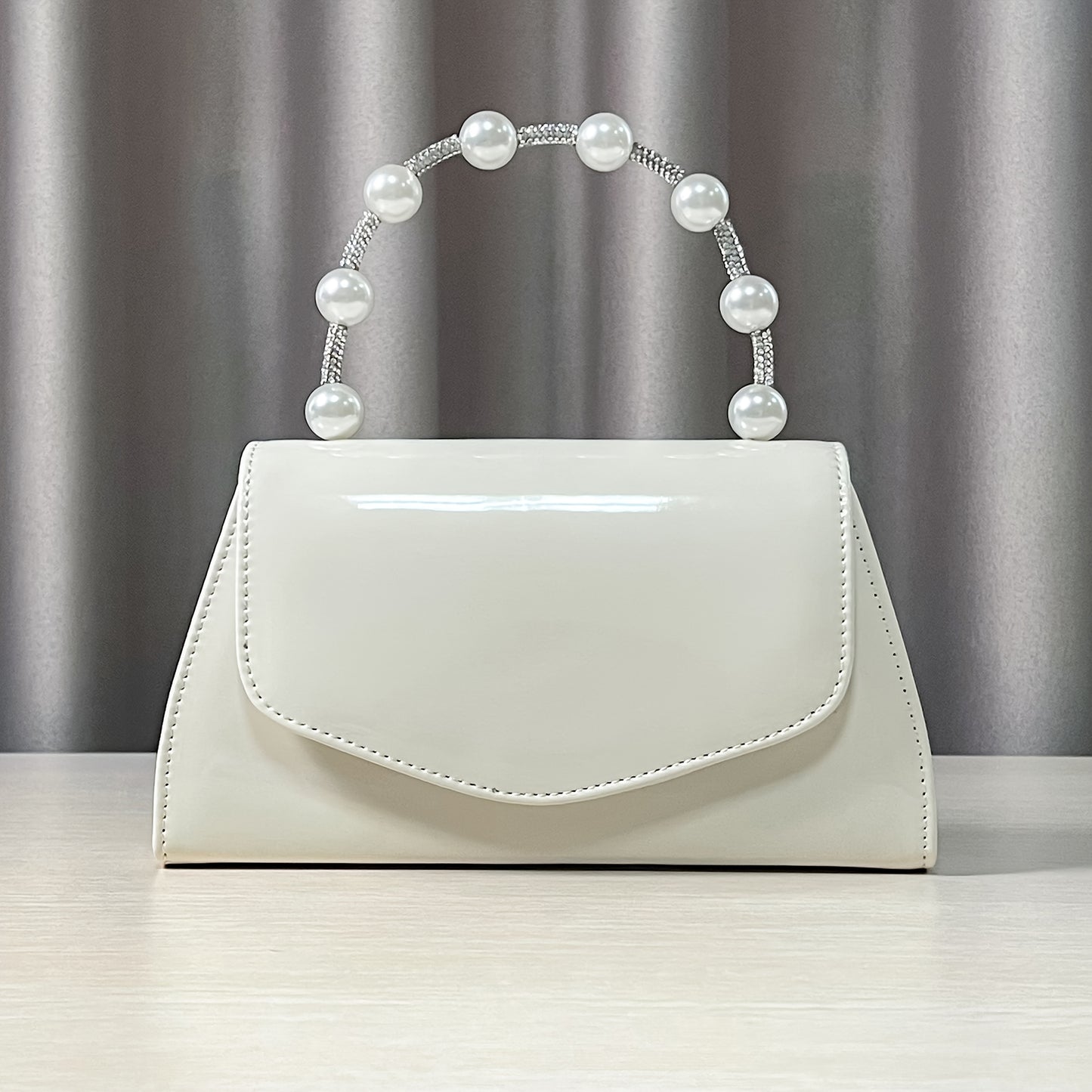 Women's Evening Clutch Purse with Accents - White & Red Luxury Glossy Handbag for Weddings, Parties, Galas - Elegant Bridal Party Accessory