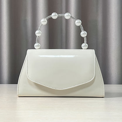 Women's Evening Clutch Purse with Accents - White & Red Luxury Glossy Handbag for Weddings, Parties, Galas - Elegant Bridal Party Accessory