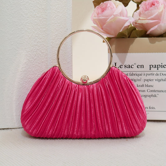 Women's Elegant Evening Handbag & Crossbody Bag - with Detachable Strap, Glossy PU Evening Purse, Snap Closure Closure for Wedding, Party, Everyday - Bright Pink/Burgundy Luxury Ladies Clutch, Party Accessory, Details, Refine