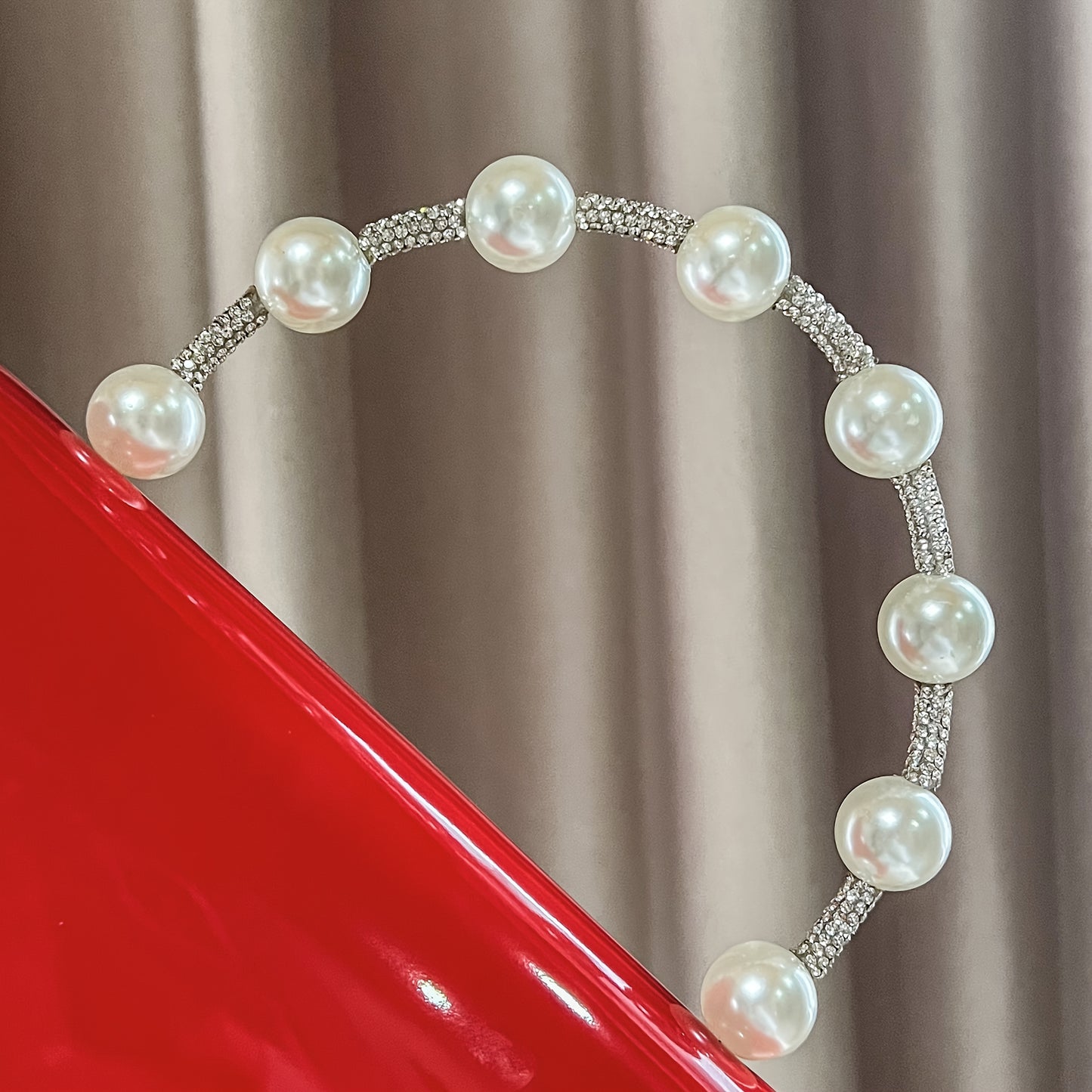 Women's Evening Clutch Purse with Accents - White & Red Luxury Glossy Handbag for Weddings, Parties, Galas - Elegant Bridal Party Accessory