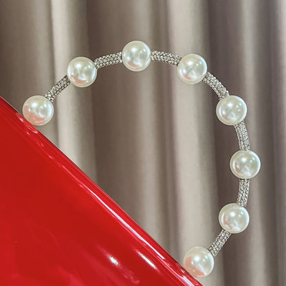 Women's Evening Clutch Purse with Accents - White & Red Luxury Glossy Handbag for Weddings, Parties, Galas - Elegant Bridal Party Accessory