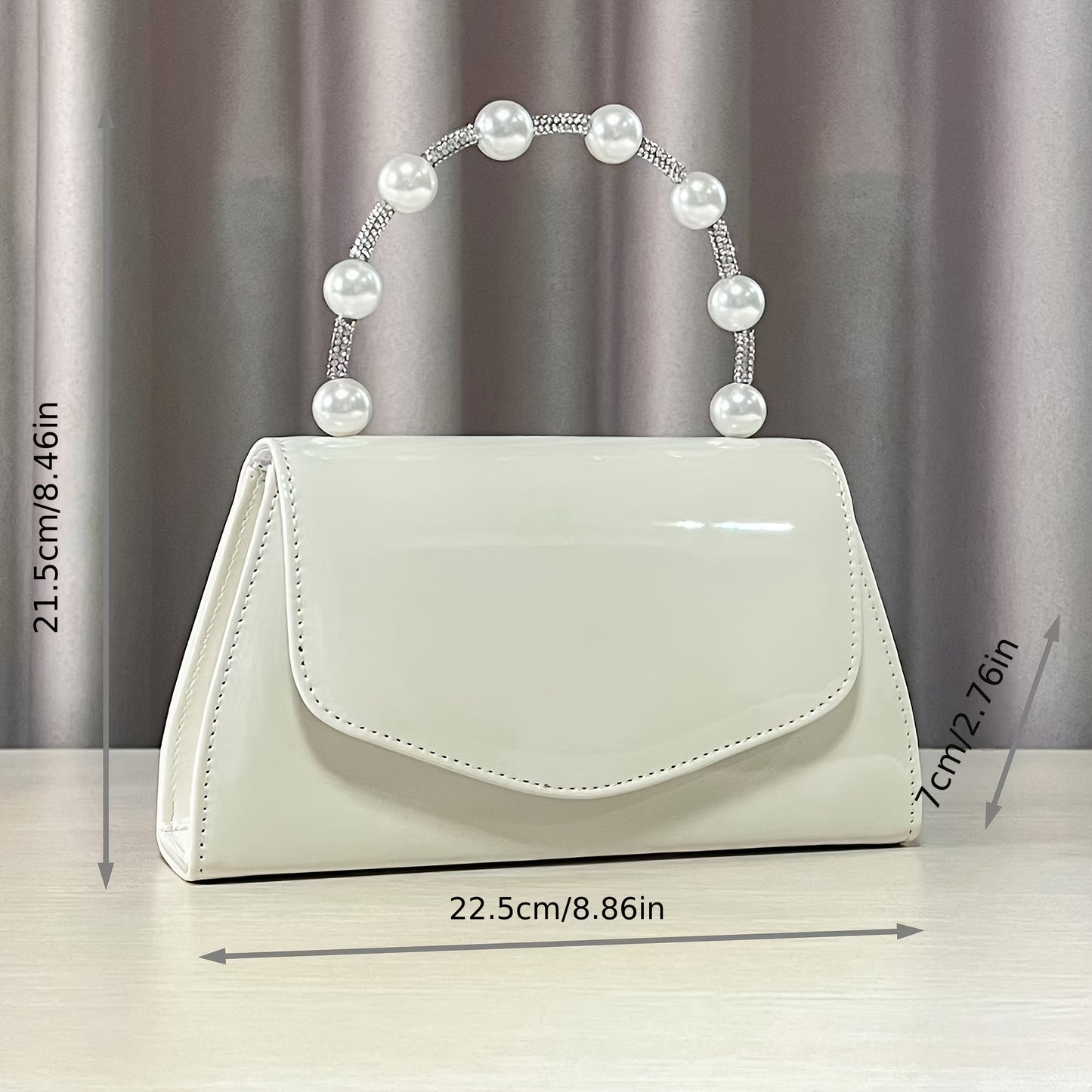 Women's Evening Clutch Purse with Accents - White & Red Luxury Glossy Handbag for Weddings, Parties, Galas - Elegant Bridal Party Accessory