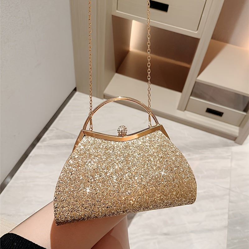 New Sparkling Rhinestone Crown Head Evening Party Dress Clutch Shell Hand Grab Bag Wedding Bridesmaid Purse Chain Bag Bridal Season Mother's Day Gift