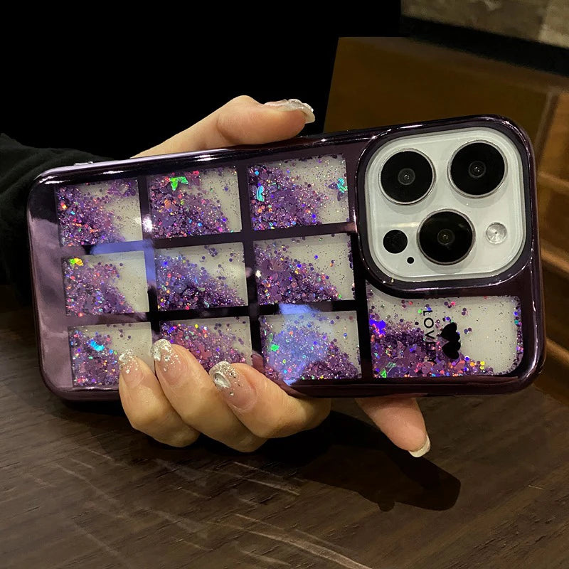 coque a paillette pour iphone 15 14 Pro Max Plus 11 12 13 Colorful Bling Butterfly Lattice Plating Soft Cover