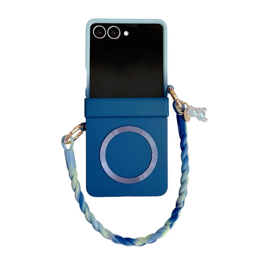 coque de telephone Z FLIP Skin Feeling Wireless Magnetic Lanyard Phone Case For Samsung Galaxy Z Flip 3 4 5 6 7 Zflip7 Macaron Gradient Cord PC Hard Shell