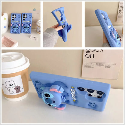 coque de telephone stitch pour samsung ,For Samsung Galaxy S20 S23 FE S21 S22 S23 S24 Plus Ultra A54 Case Stitch Head Holder Three-dimensional Soft Silicone Soft Cover