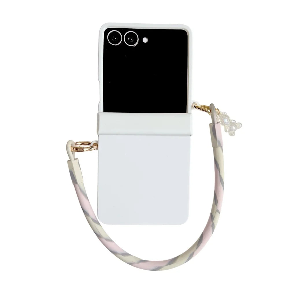 coque de telephone Z FLIP Skin Feeling Wireless Magnetic Lanyard Phone Case For Samsung Galaxy Z Flip 3 4 5 6 7 Zflip7 Macaron Gradient Cord PC Hard Shell