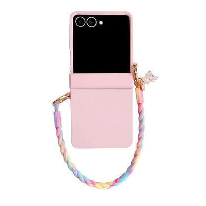 coque de telephone Z FLIP Skin Feeling Wireless Magnetic Lanyard Phone Case For Samsung Galaxy Z Flip 3 4 5 6 7 Zflip7 Macaron Gradient Cord PC Hard Shell