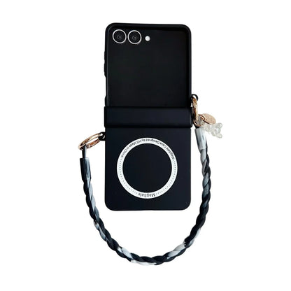 coque de telephone Z FLIP Skin Feeling Wireless Magnetic Lanyard Phone Case For Samsung Galaxy Z Flip 3 4 5 6 7 Zflip7 Macaron Gradient Cord PC Hard Shell