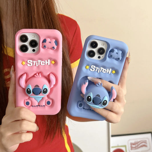coque Stitch 3D pour iPhone 16 15 14 13 Pro 16 15 14 13 Pro Max , en silicone bleu et rouge
