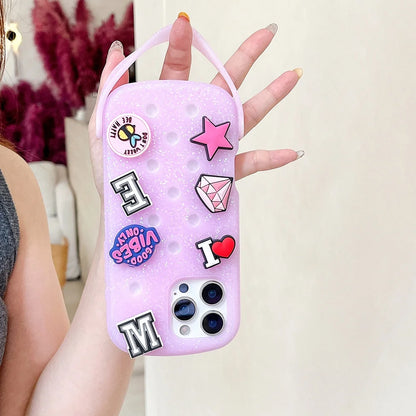 coque telephone chaussure crocs, DIY Soft Silicone For Crocs Charms Phone Case For iPhone 17 16 15 14 13 12 11 Pro Max X XS Plus Candy Color Breathable Cover