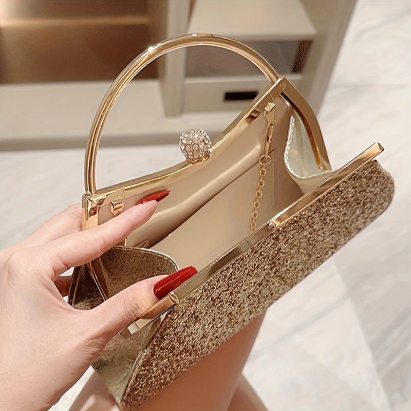 New Sparkling Rhinestone Crown Head Evening Party Dress Clutch Shell Hand Grab Bag Wedding Bridesmaid Purse Chain Bag Bridal Season Mother's Day Gift