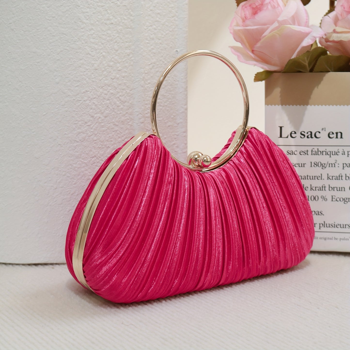 Women's Elegant Evening Handbag & Crossbody Bag - with Detachable Strap, Glossy PU Evening Purse, Snap Closure Closure for Wedding, Party, Everyday - Bright Pink/Burgundy Luxury Ladies Clutch, Party Accessory, Details, Refine