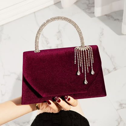 Women's Elegant Rhinestone Evening Handbag & Crossbody Bag with Detachable Chain Strap - Luxury Prom, Wedding, Party Purse in Burgundy/Black - Closure & Lining - Sparkling Clutch for Formal Events, Prom Dress Accessory - Plus