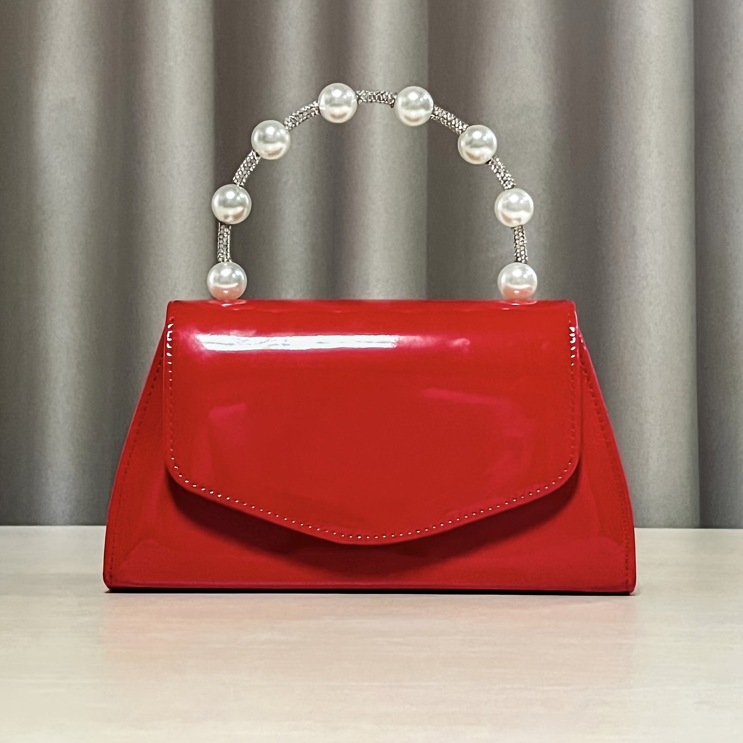 Women's Evening Clutch Purse with Accents - White & Red Luxury Glossy Handbag for Weddings, Parties, Galas - Elegant Bridal Party Accessory