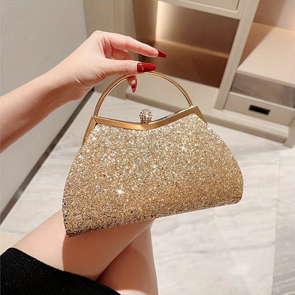 New Sparkling Rhinestone Crown Head Evening Party Dress Clutch Shell Hand Grab Bag Wedding Bridesmaid Purse Chain Bag Bridal Season Mother's Day Gift