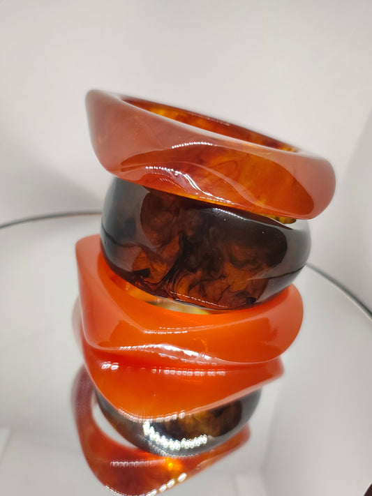 Bracelet en résine, jonc resin orange marbré